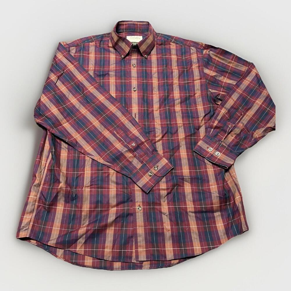 Cabelas Shirt Mens Large Blue Brown Red Plaid Button Down Cotton